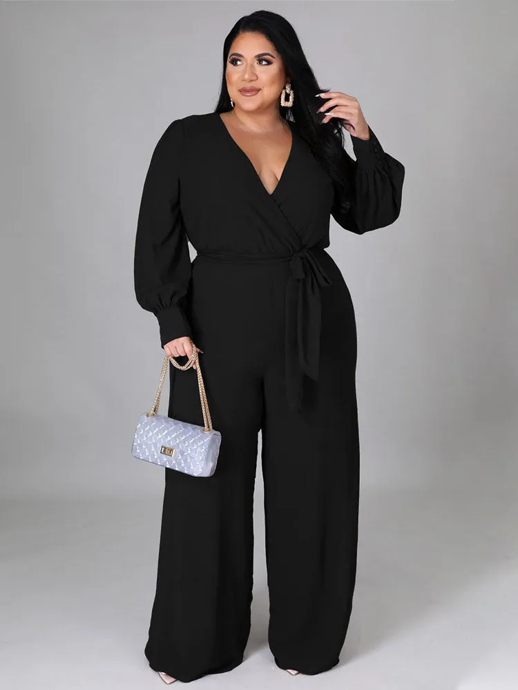 Elegant V Neck Wrap Jumpsuit