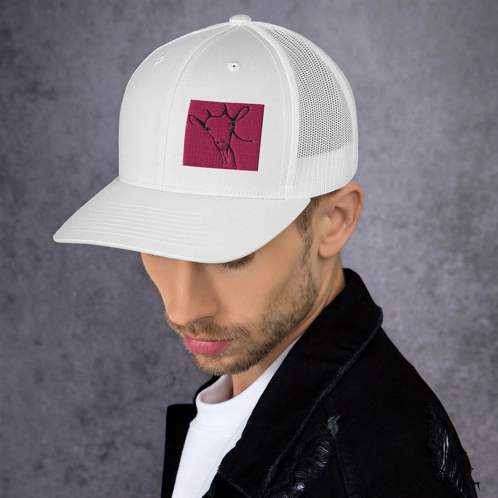 Embroidered Goat Trucker Hat – Classic & Stylish Mesh Cap