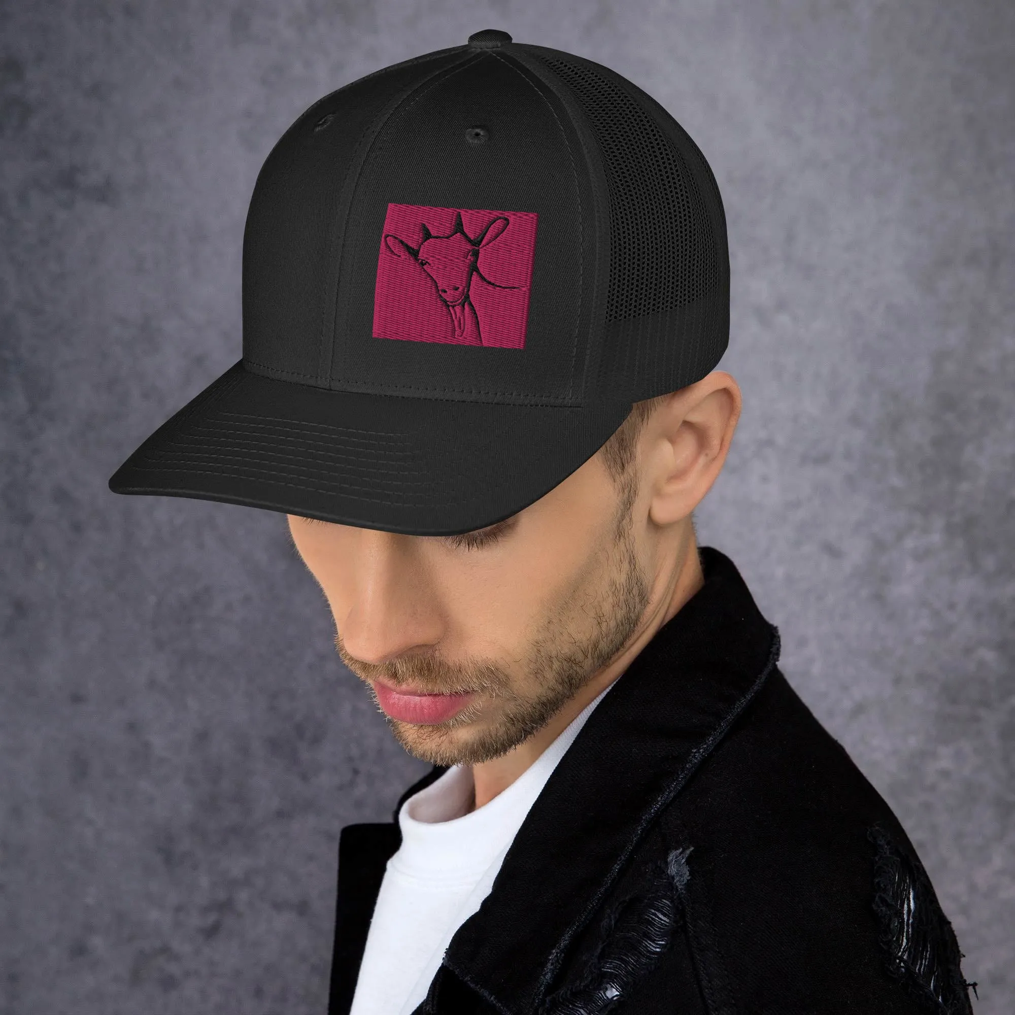 Embroidered Goat Trucker Hat – Classic & Stylish Mesh Cap