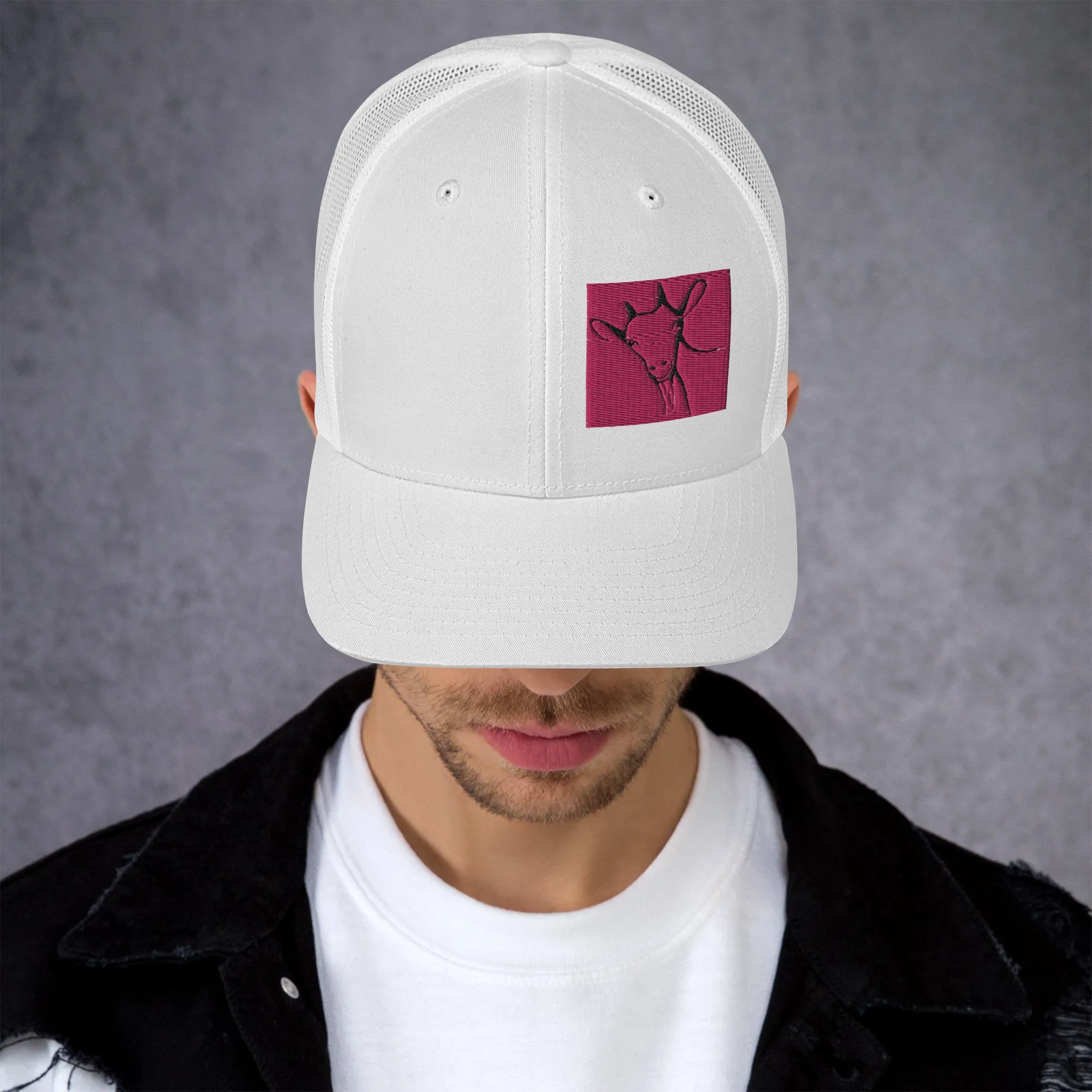 Embroidered Goat Trucker Hat – Classic & Stylish Mesh Cap