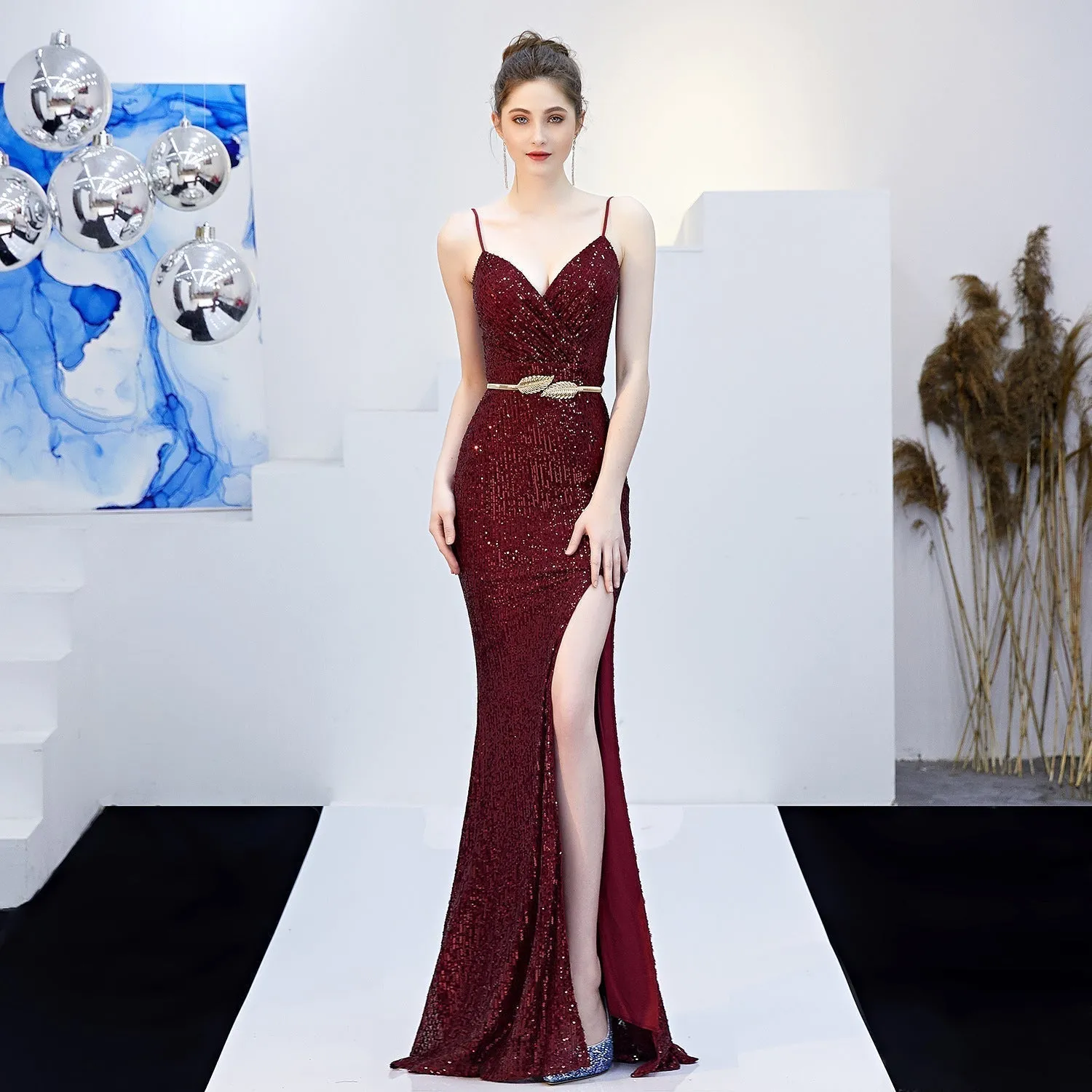 Emma sequined Stylish Formal slit dress
