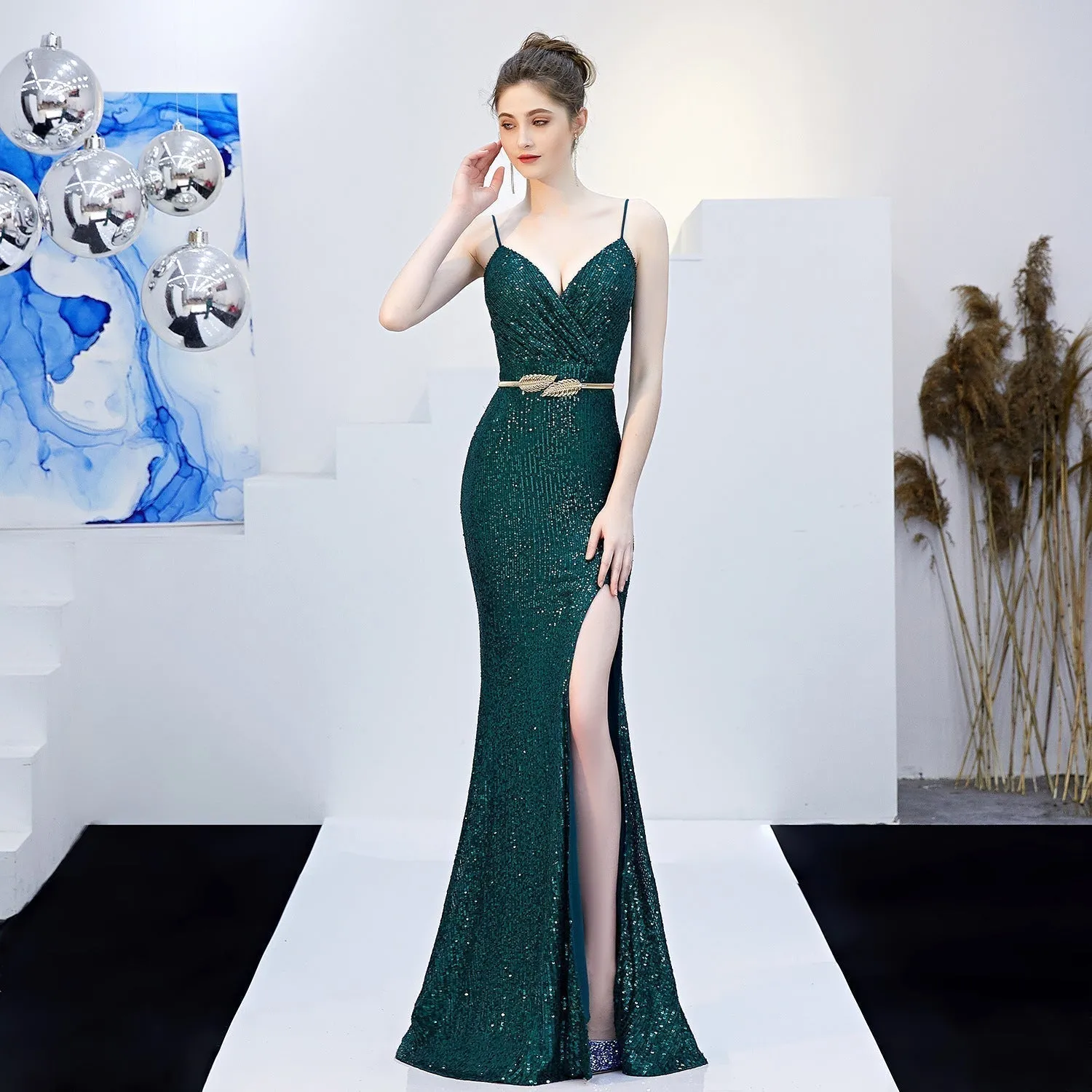 Emma sequined Stylish Formal slit dress