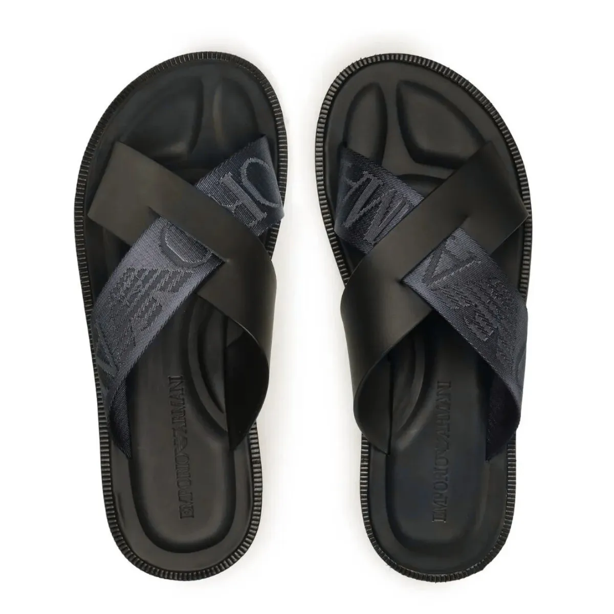 EMPORIO ARMANI LEATHER CROSS-OVER SANDALS WITH LOGO TAPE X4P124-BLK