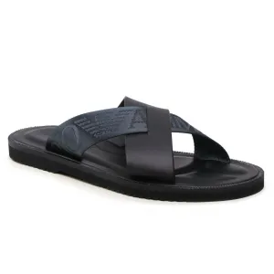 EMPORIO ARMANI LEATHER CROSS-OVER SANDALS WITH LOGO TAPE X4P124-BLK