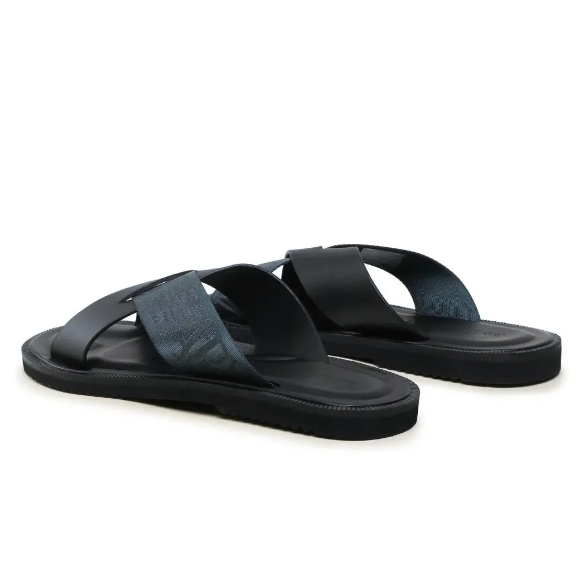 EMPORIO ARMANI LEATHER CROSS-OVER SANDALS WITH LOGO TAPE X4P124-BLK