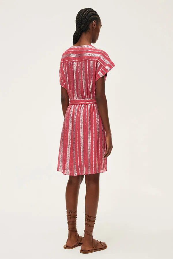 ERICA PINK FLORAL LUREX DRESS