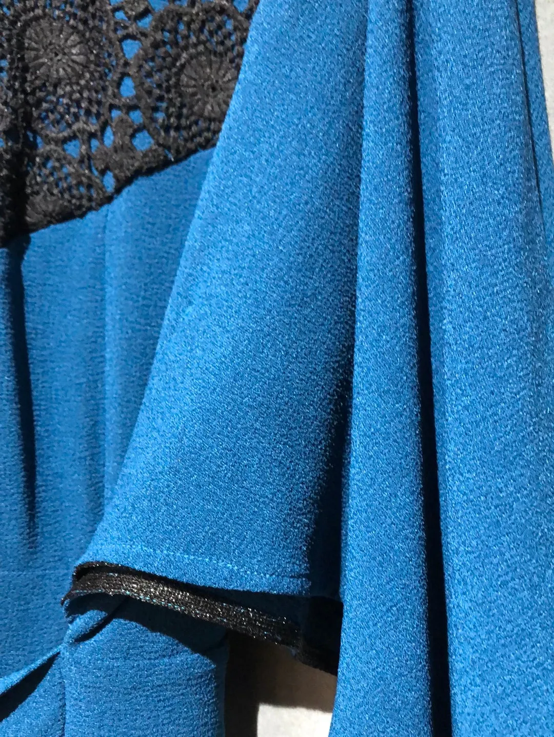 EROTOKRITOS Teal Fit and Flare collared dress with lace top