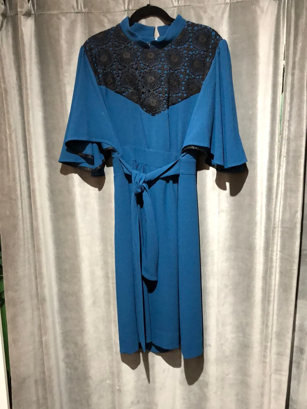 EROTOKRITOS Teal Fit and Flare collared dress with lace top