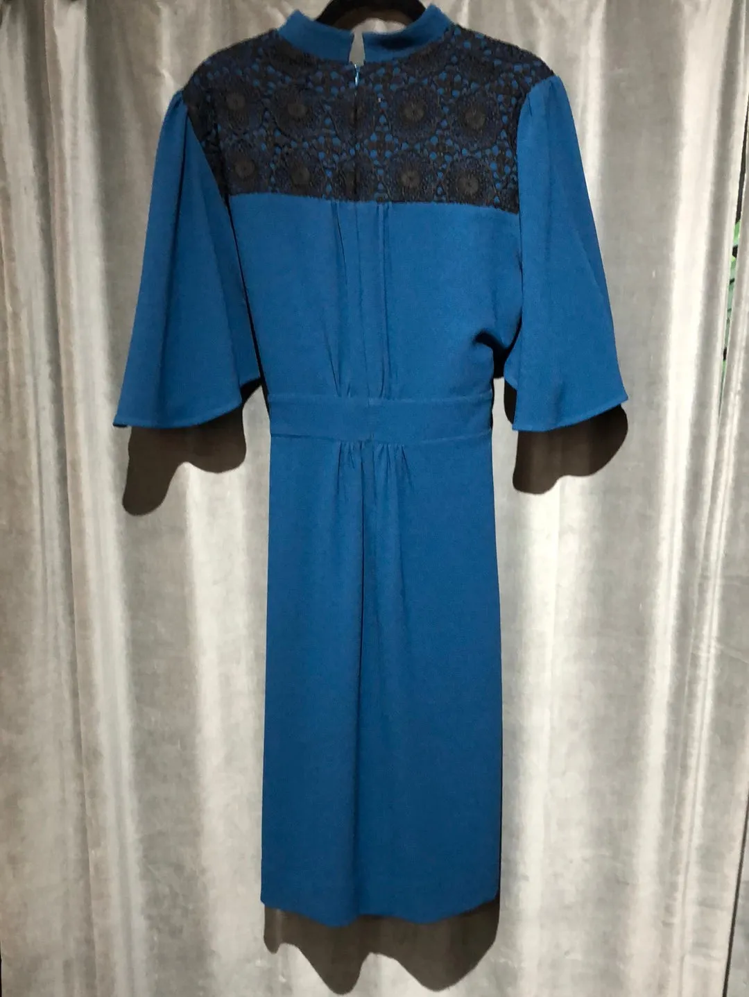EROTOKRITOS Teal Fit and Flare collared dress with lace top