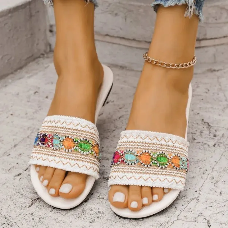 Ethnic Bohemian Open Toe Flat Sandals, 2025 Comfortable summer Flats