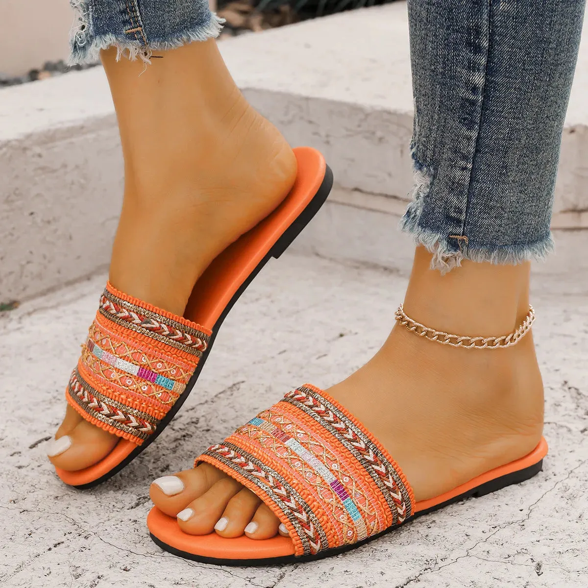 Ethnic Bohemian Open Toe Flat Sandals, 2025 Comfortable summer Flats