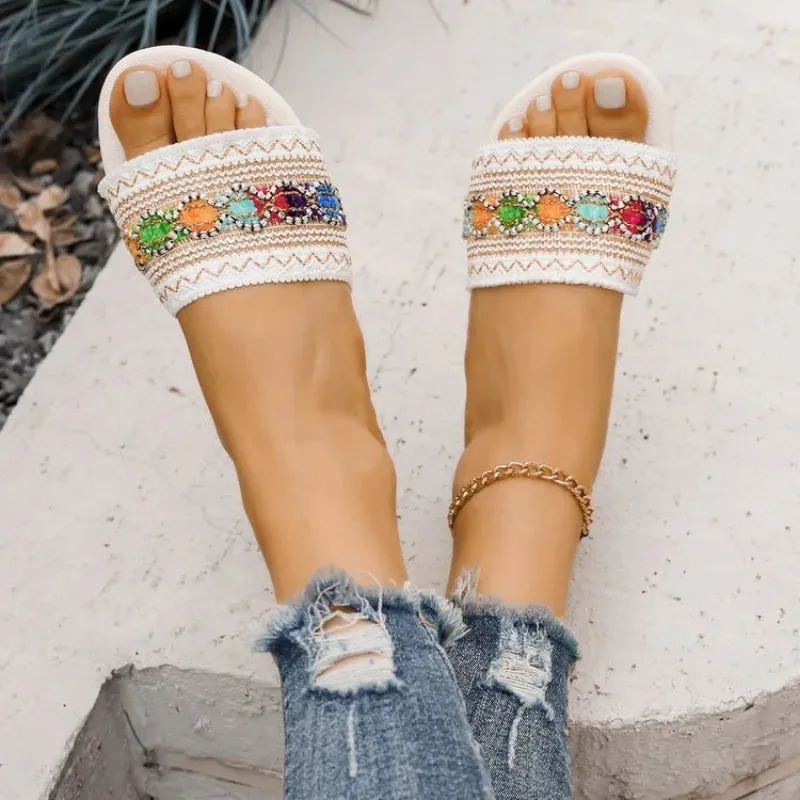 Ethnic Bohemian Open Toe Flat Sandals, 2025 Comfortable summer Flats
