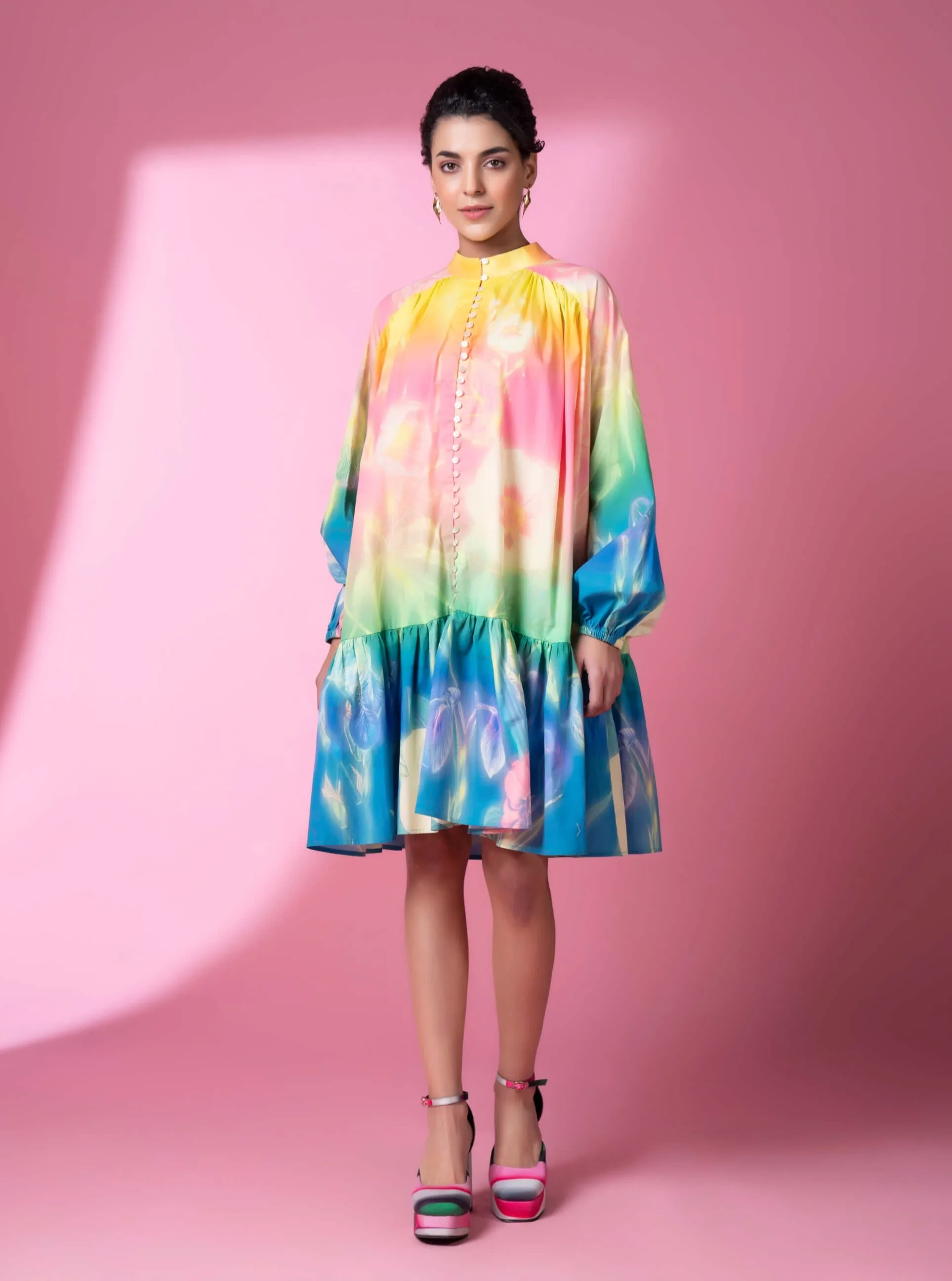 Evening bloom gathered dress