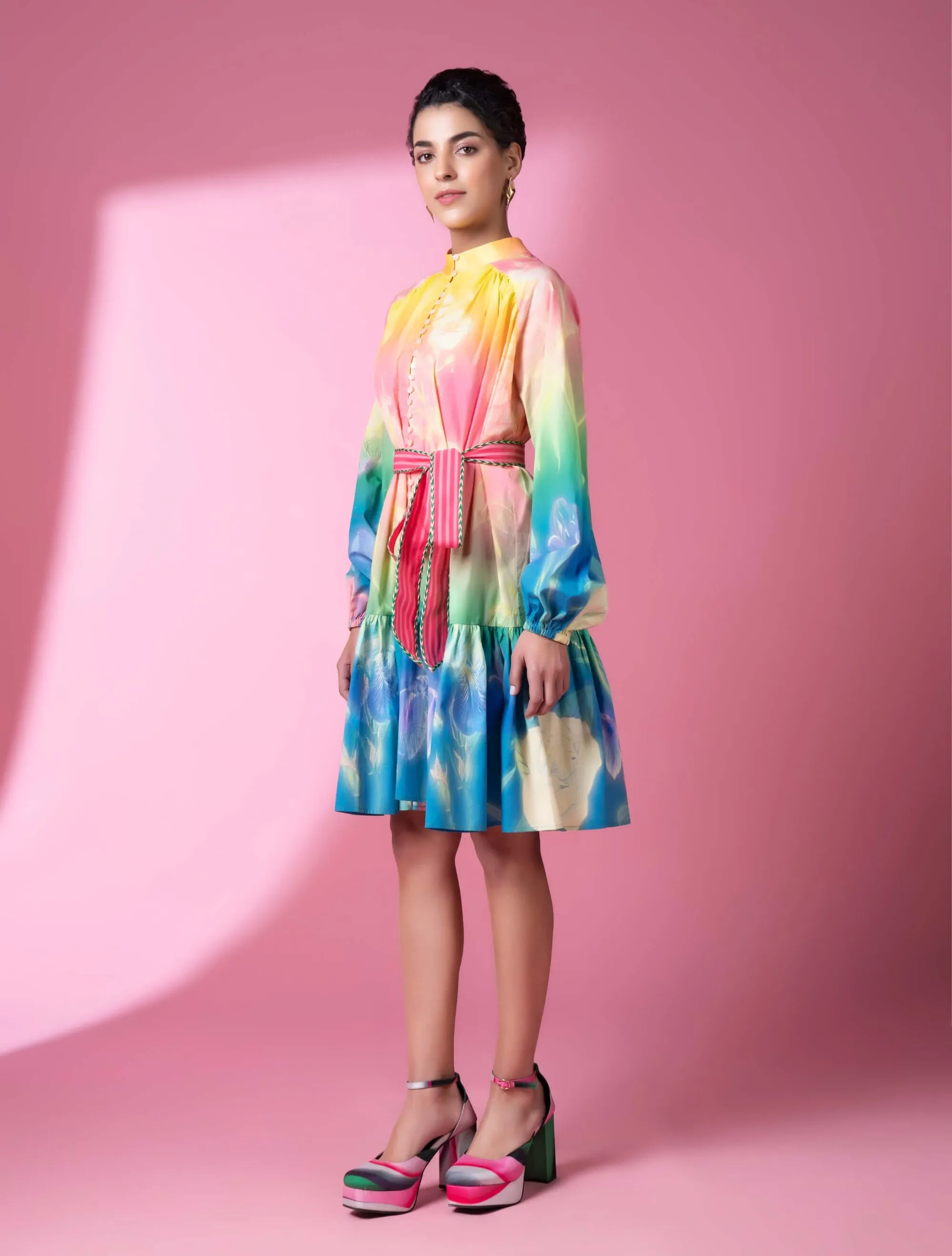 Evening bloom gathered dress