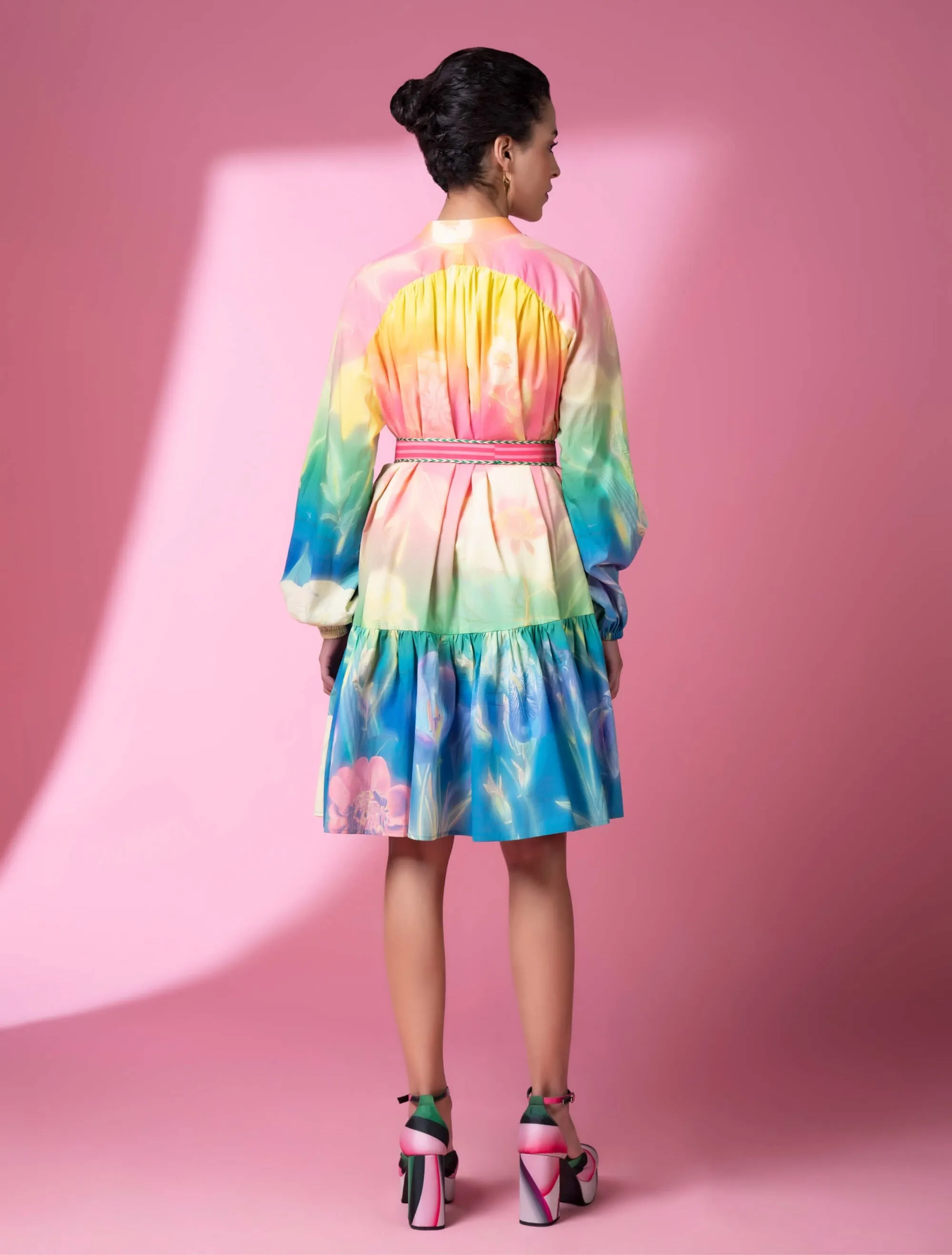 Evening bloom gathered dress