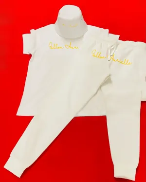 Fallon Aurielle Signature Classic 3 Piece Jogger Set (White & Yellow)