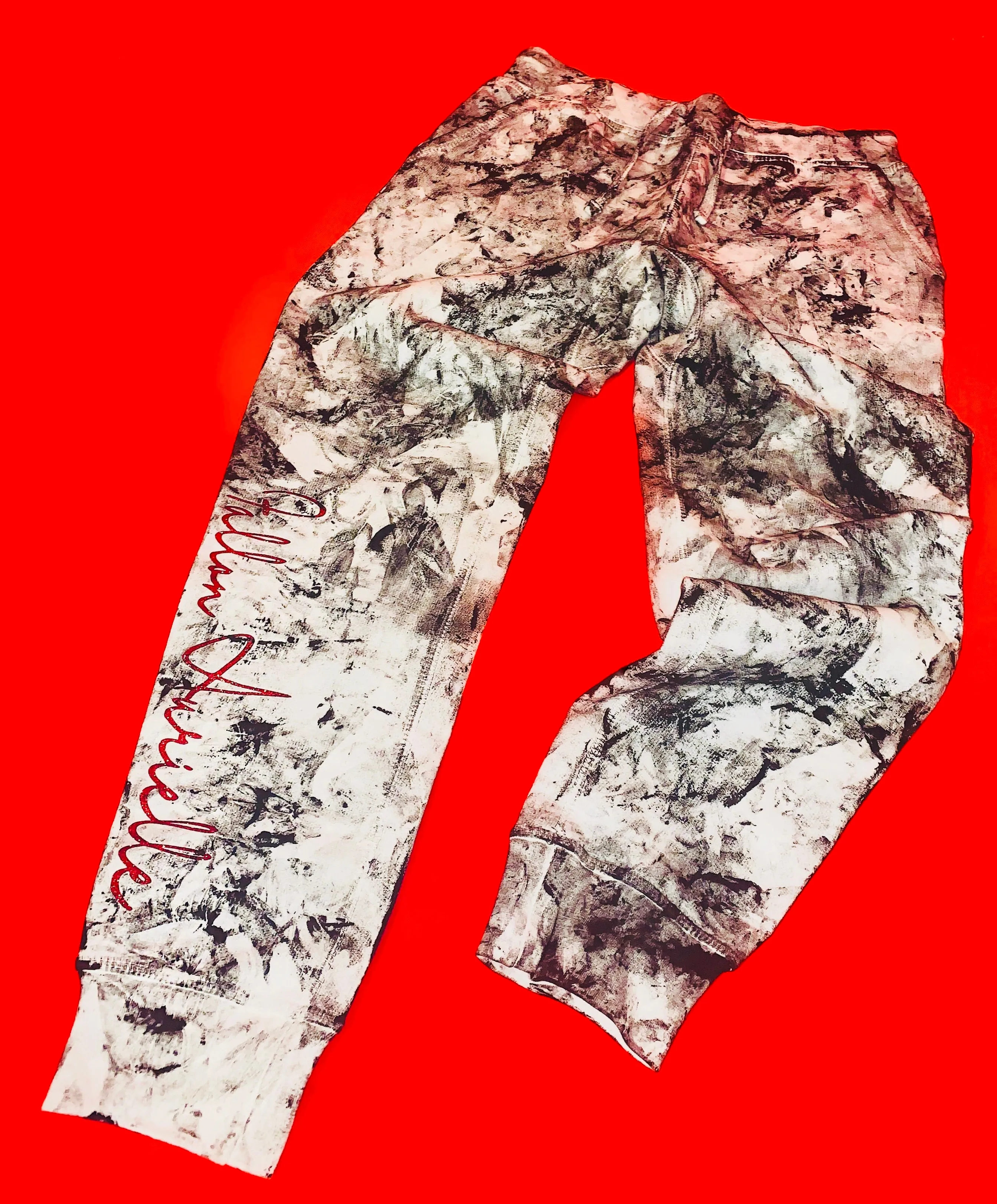 Fallon Aurielle Unisex Signature Chaos Joggers (White, Black & Red)