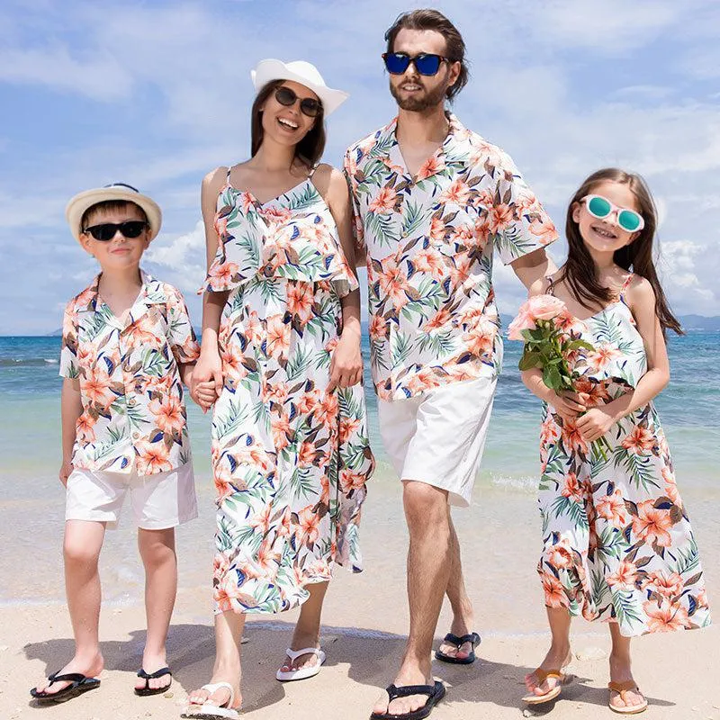Family Matching Hawaiian Shirt and Floral Dress