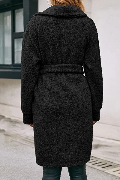 Fashion Elegant Solid Buckle With Belt Turndown Collar Outerwear
