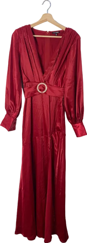 FashionNova Red Long Sleeve Deep V Neck Maxi Dress XS