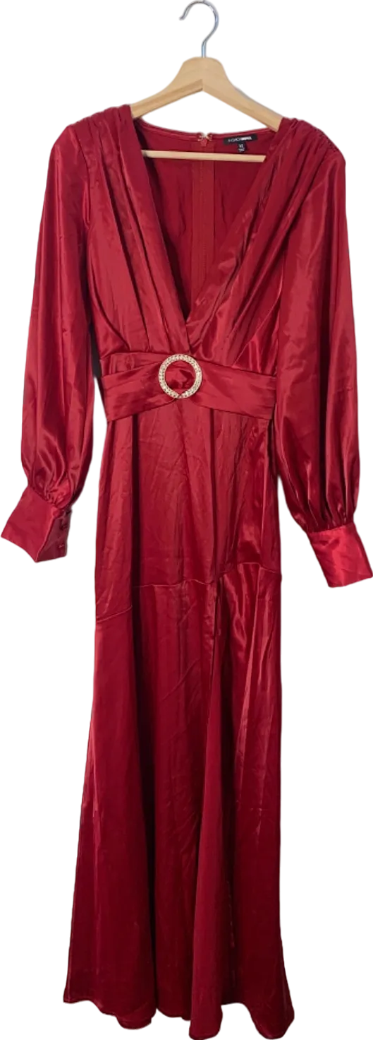 FashionNova Red Long Sleeve Deep V Neck Maxi Dress XS