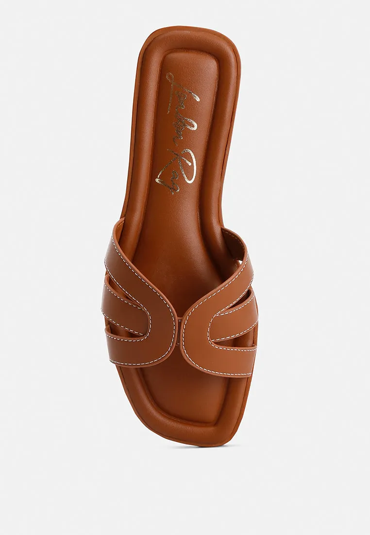 Faux Leather Flat Sandals By Ruw