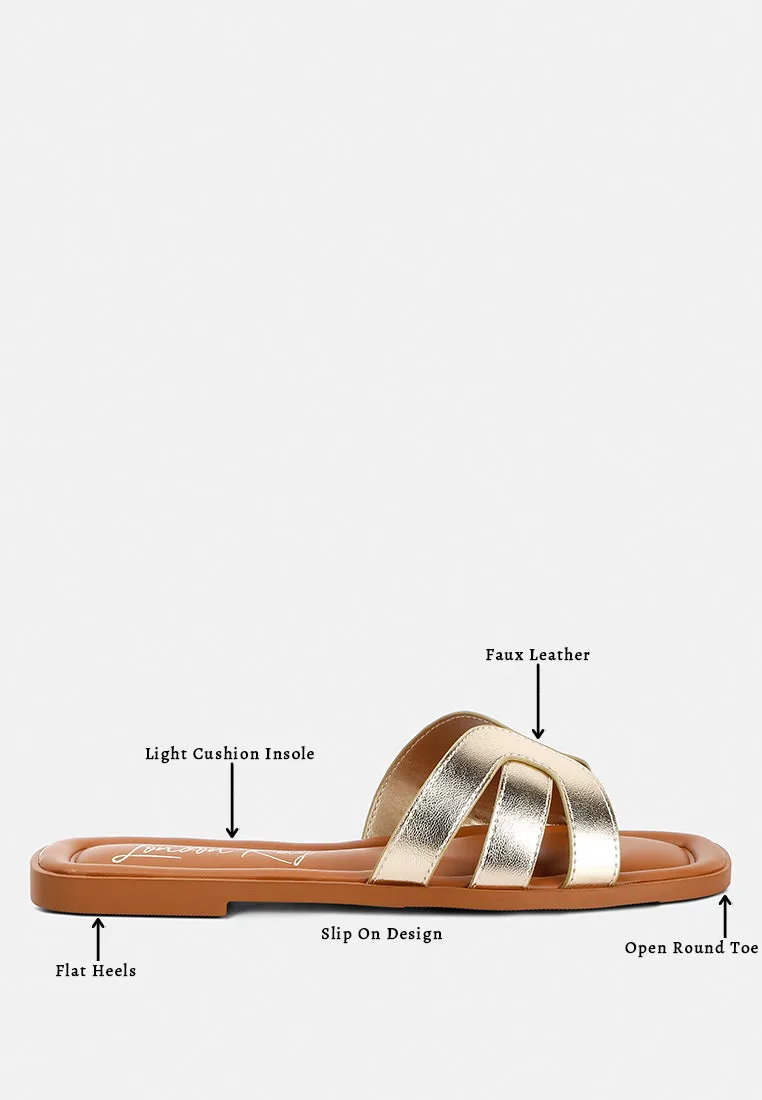 Faux Leather Flat Sandals By Ruw