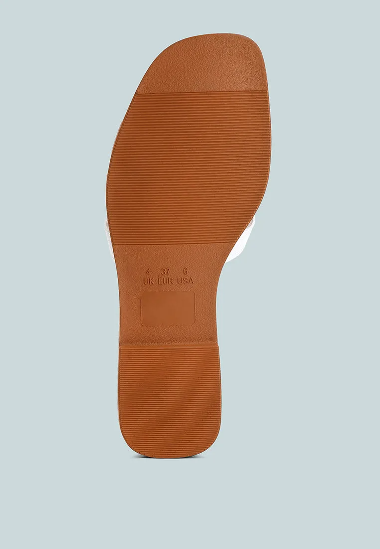 Faux Leather Flat Sandals By Ruw