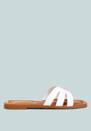 Faux Leather Flat Sandals By Ruw