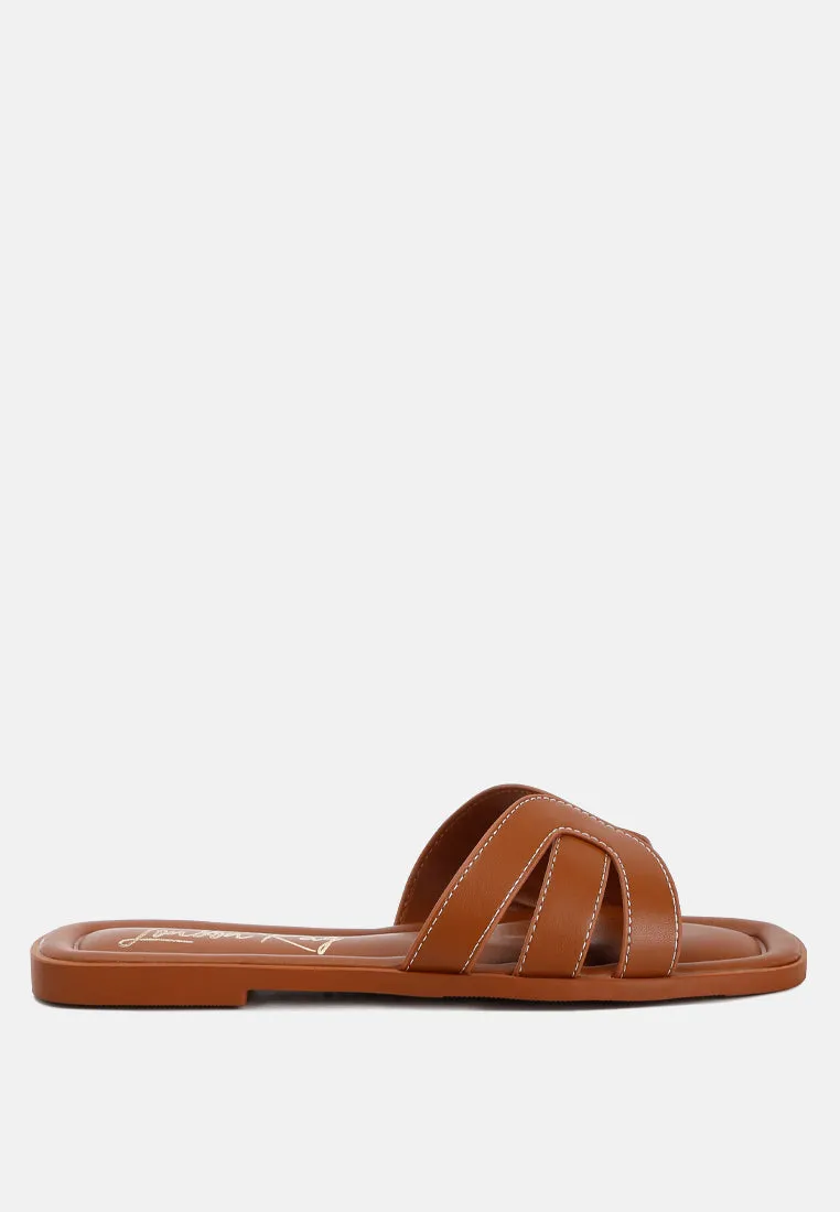 Faux Leather Flat Sandals By Ruw
