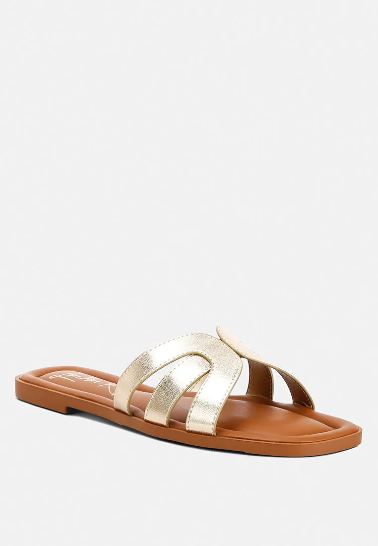 Faux Leather Flat Sandals By Ruw