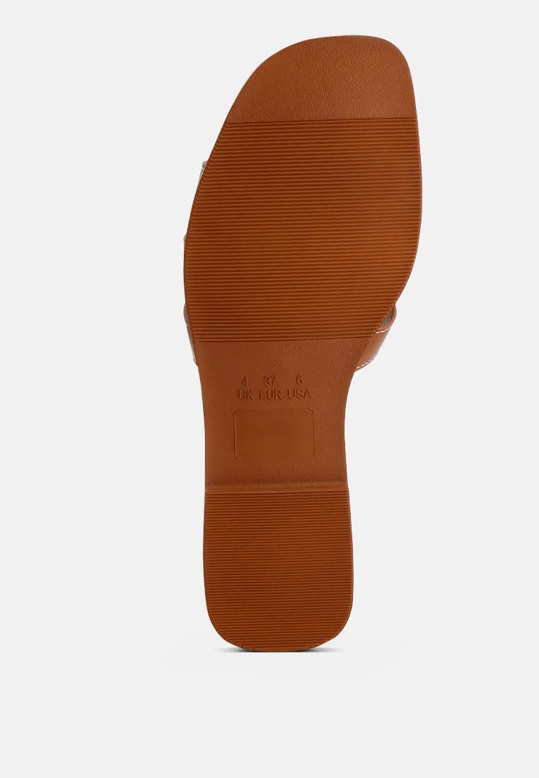 Faux Leather Flat Sandals By Ruw
