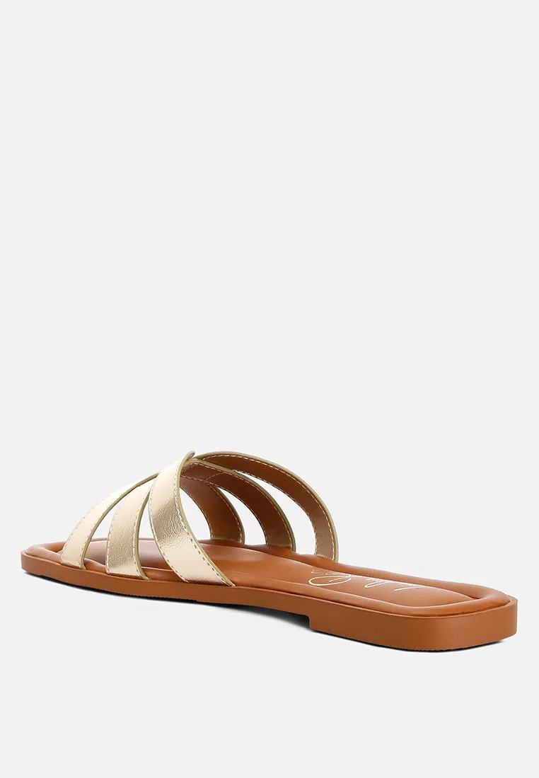 Faux Leather Flat Sandals By Ruw