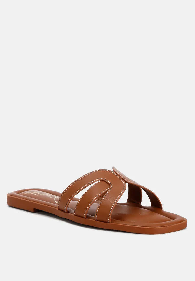 Faux Leather Flat Sandals By Ruw