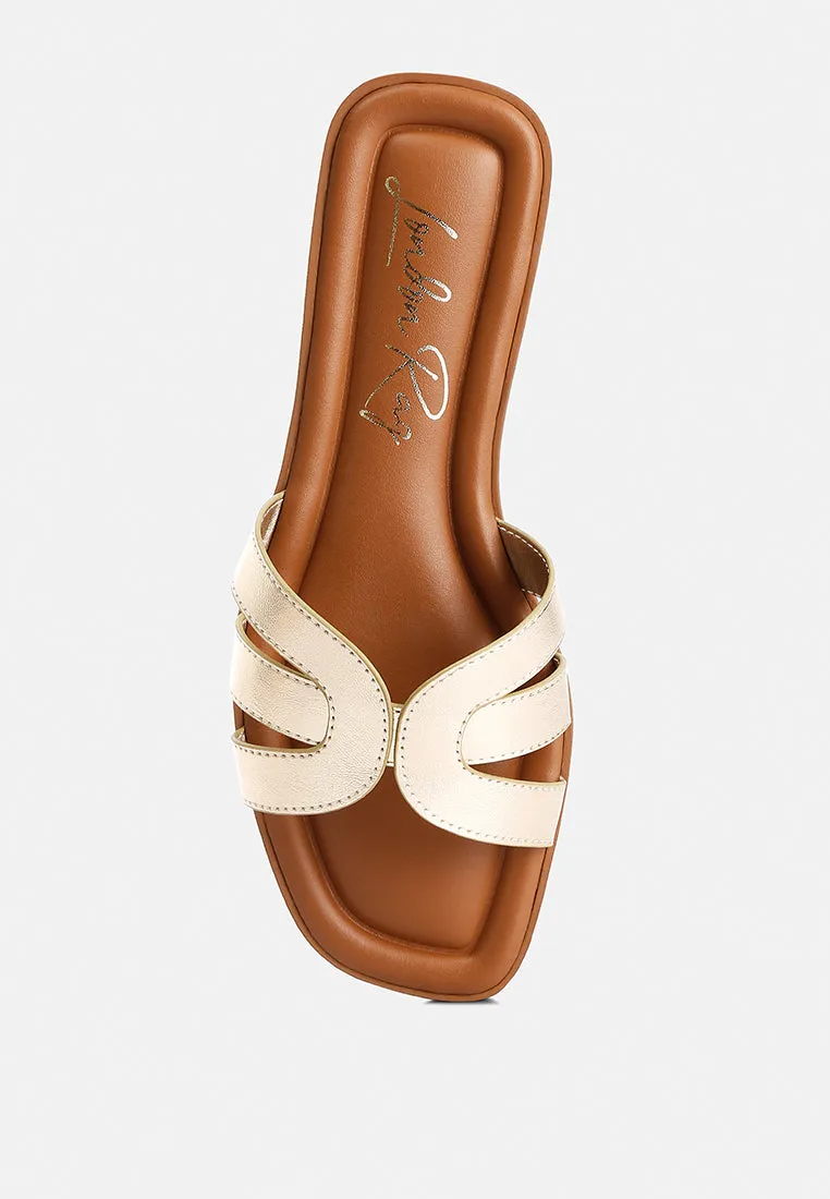 Faux Leather Flat Sandals By Ruw