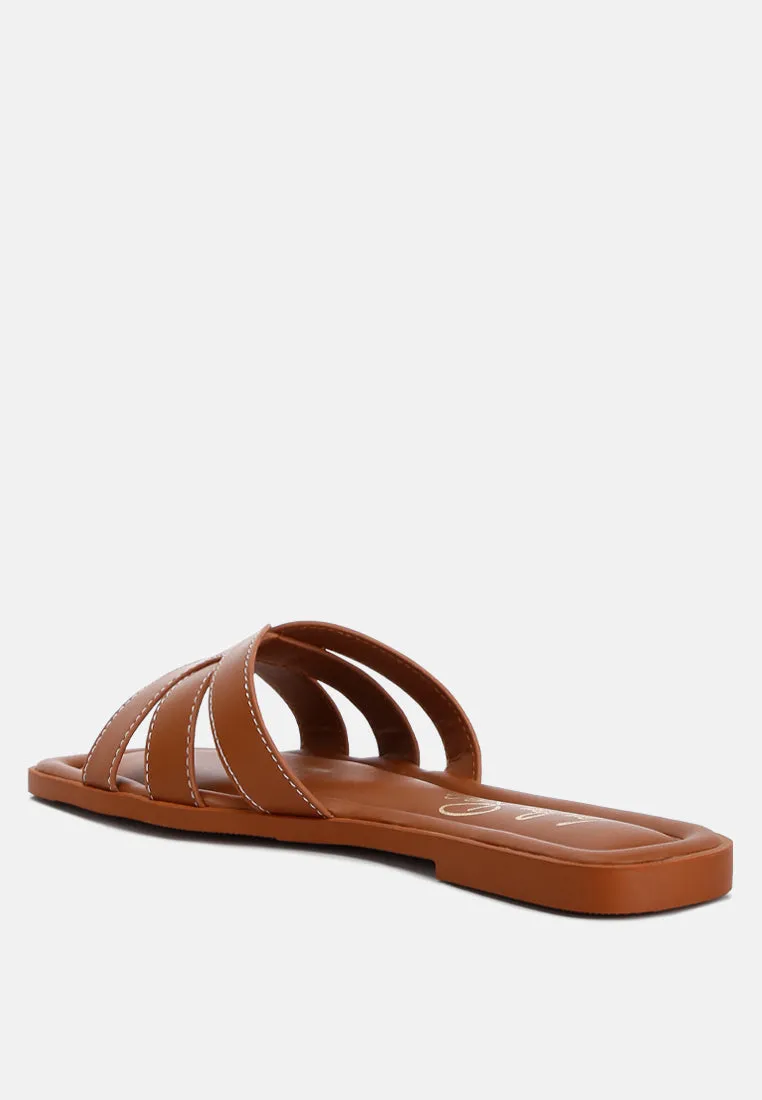 Faux Leather Flat Sandals By Ruw