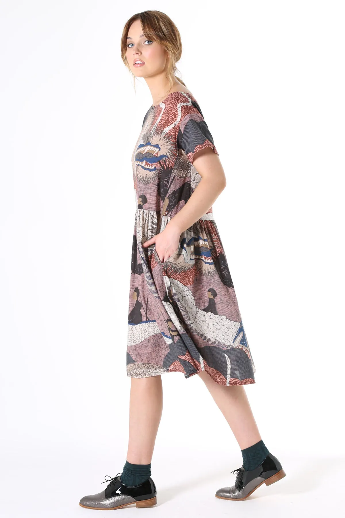 Festival Drop Waist Dress Pink in Seersucker