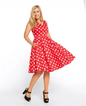 Fit & Flare V-Neck Dot Dress - Red -