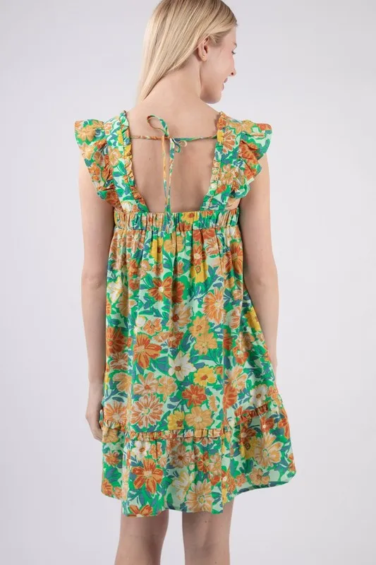 Flare A-Line Floral Mini Dress