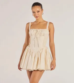 Flirt It Up Floral Jacquard Satin Corset Skater Dress