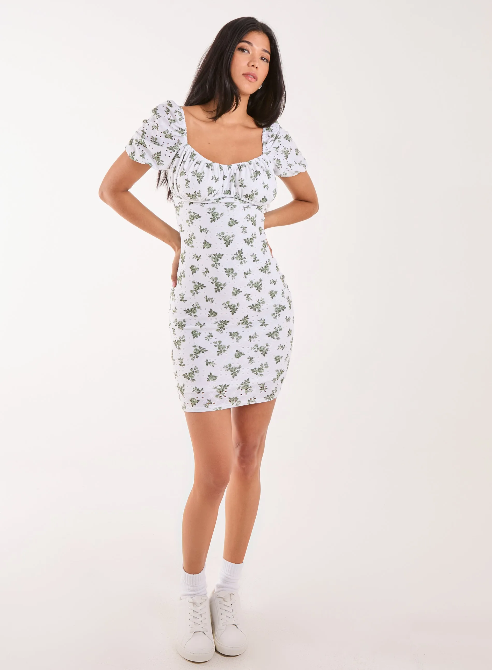 Floral Broderie Puff Sleeve Dress