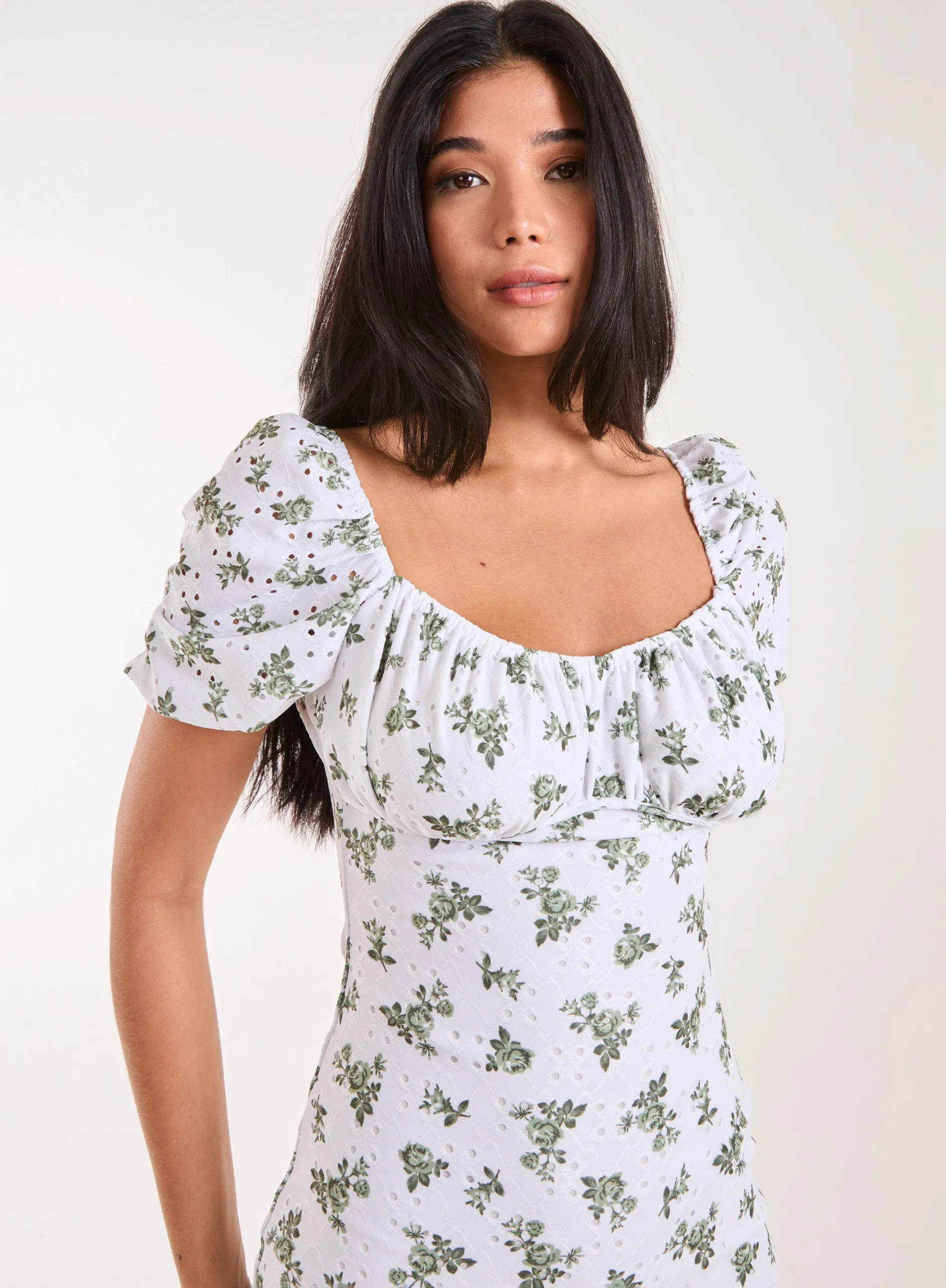 Floral Broderie Puff Sleeve Dress