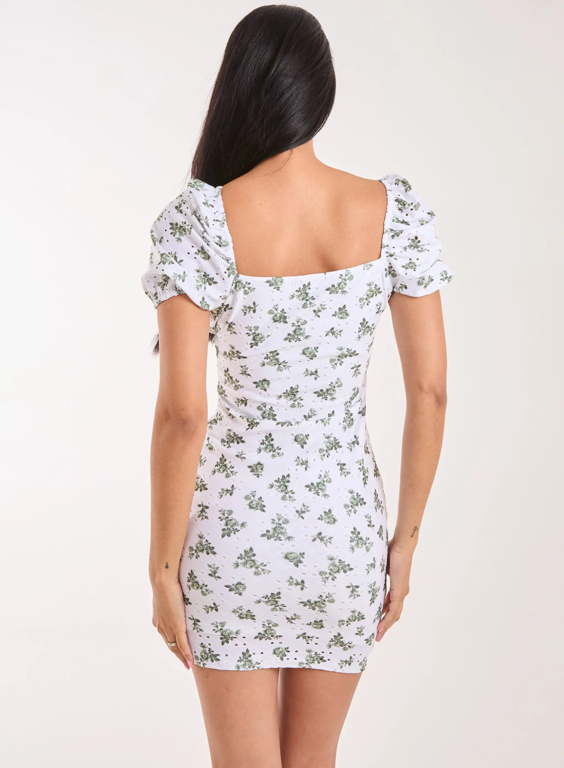 Floral Broderie Puff Sleeve Dress