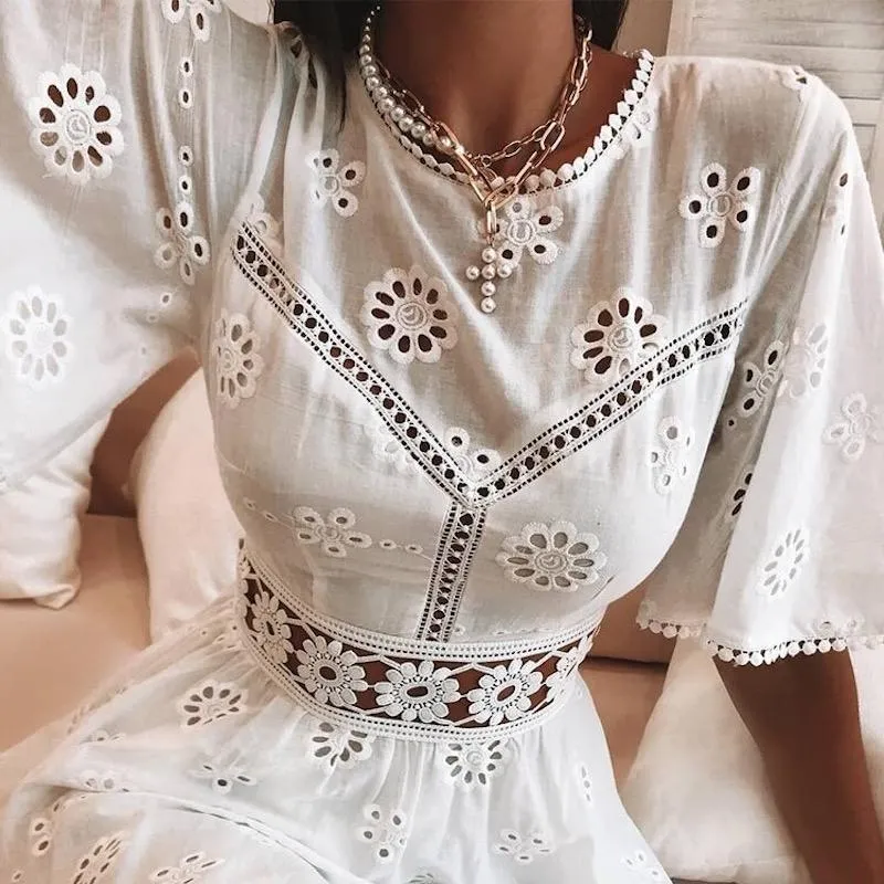 Floral Daisy Backless Ruffled Lace Mini Dresses