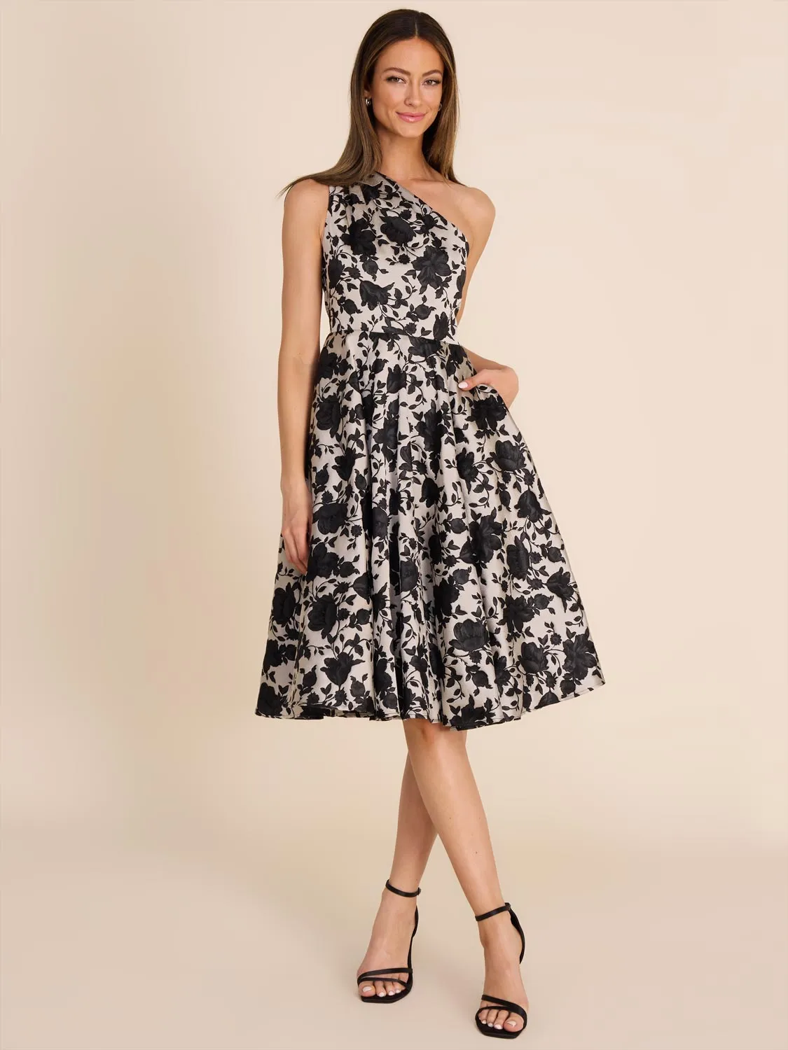 Floral Jacquard One-Shoulder Dress