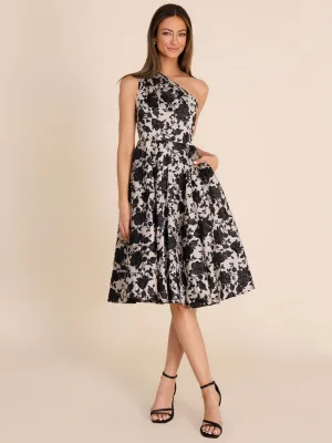 Floral Jacquard One-Shoulder Dress