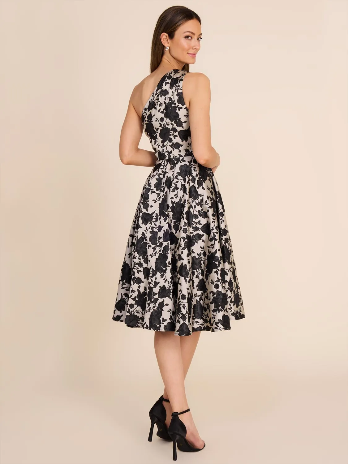 Floral Jacquard One-Shoulder Dress