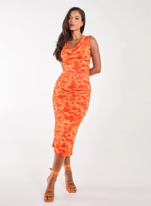 Floral Mesh Cowl Maxi Dress