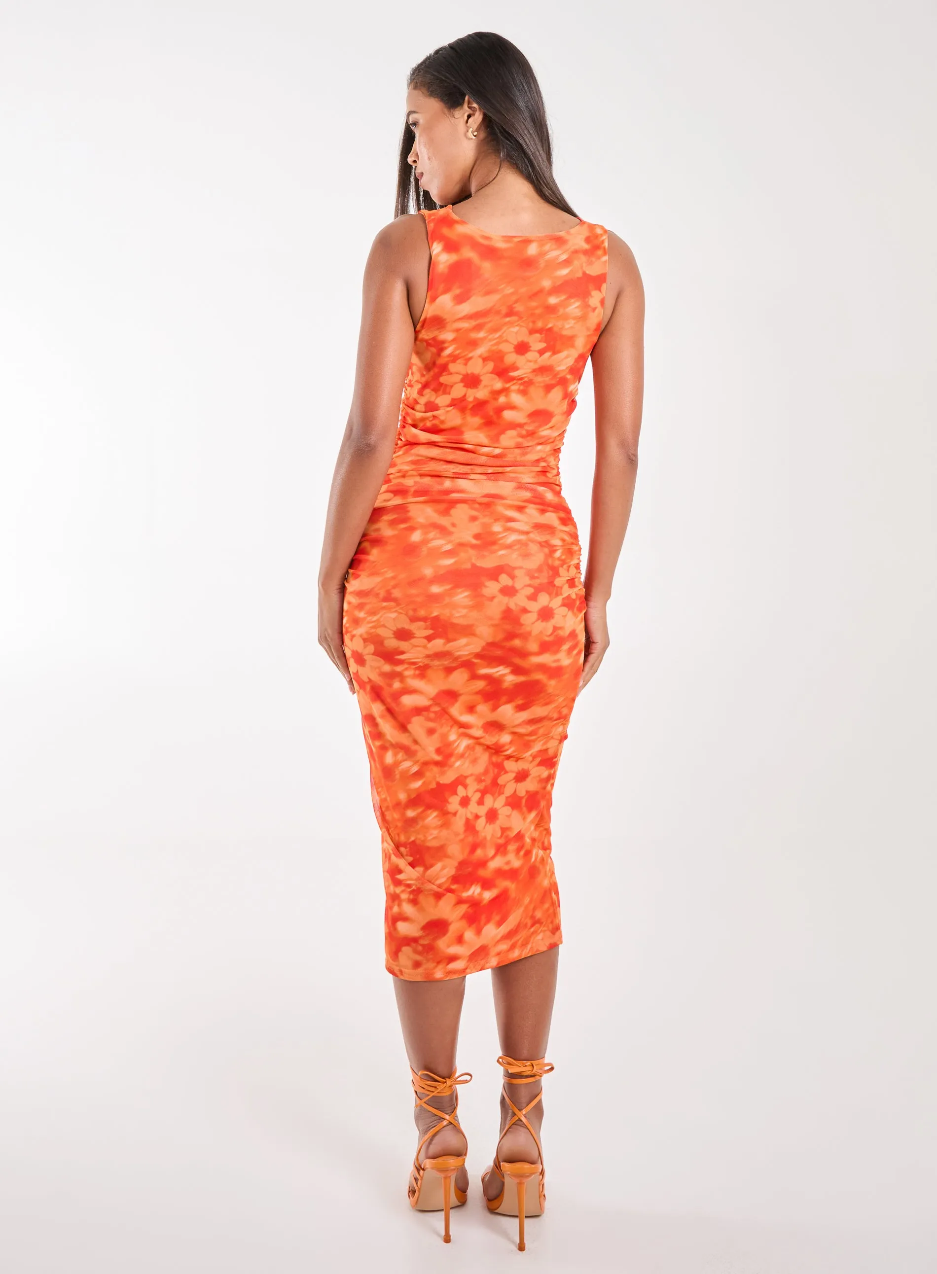 Floral Mesh Cowl Maxi Dress