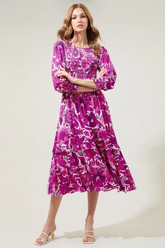 Floral orchid smocked dress